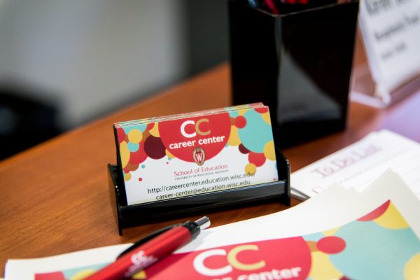 Career Center business cards on a table