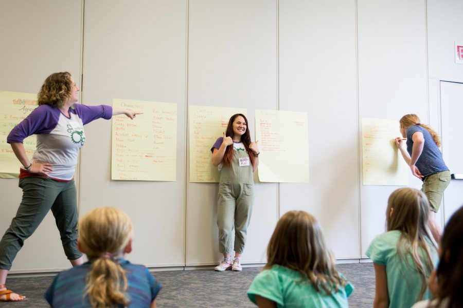 Woman standing in front of Whoopensocker class.