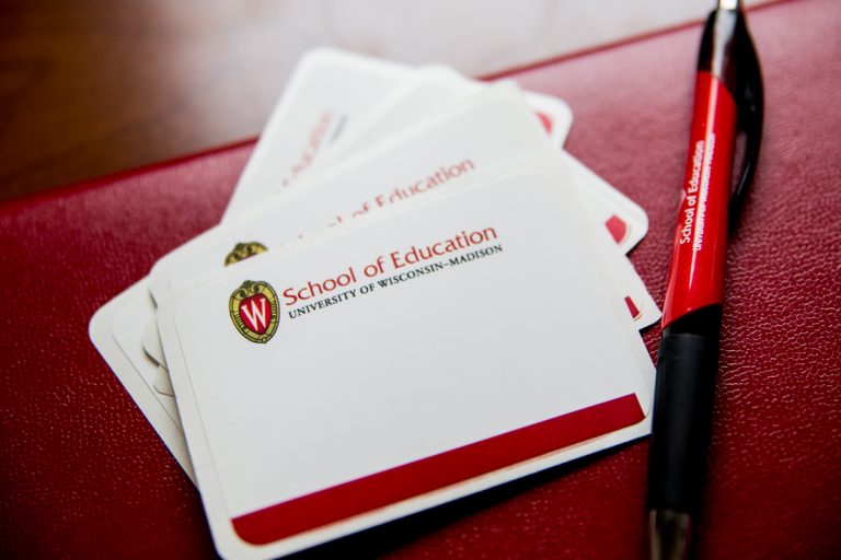 School of Education name tags and pen