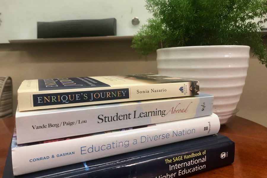 A stack of books on a table